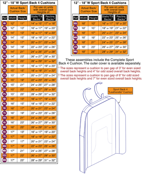 Sport Back 4 Cushions, 12"-18"W