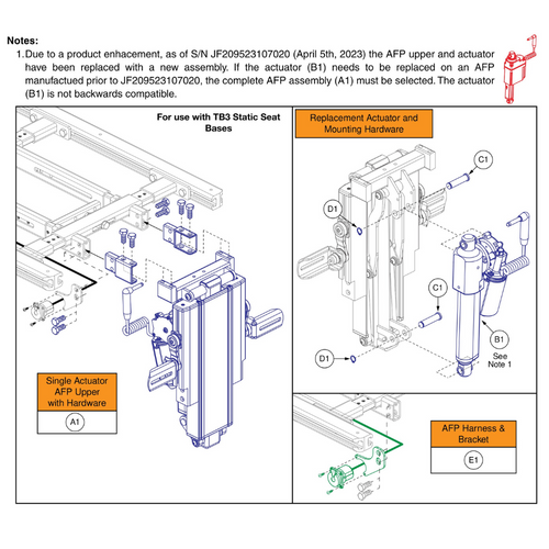 Single Actuator AFP Upper,TB3 Static Seat Base