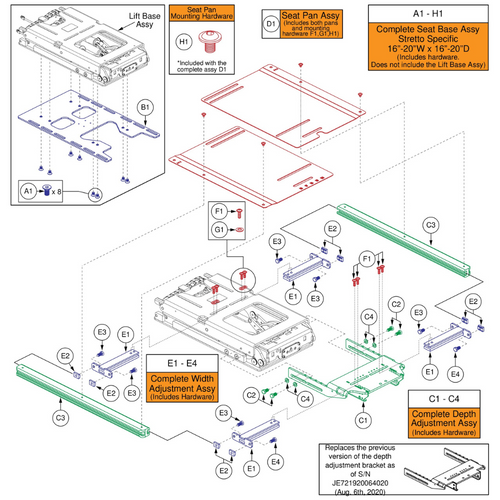 16-20"Wx16-20"D REAC L&T Seat Base,Q6EdgeStretto
