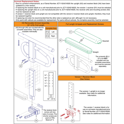 HD Removable Armrest,10"-14"H,Full Lgth,TB3