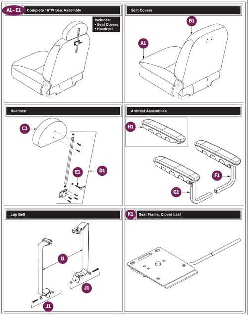18"x18"Comfort Seat,Hi-Back Vinyl 115LTD Recline