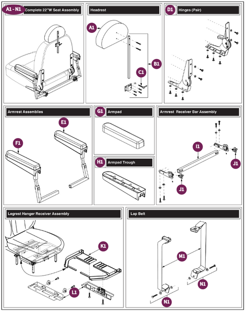 22"Wx20-22"D Fold-Flat, 115°LTD Recline