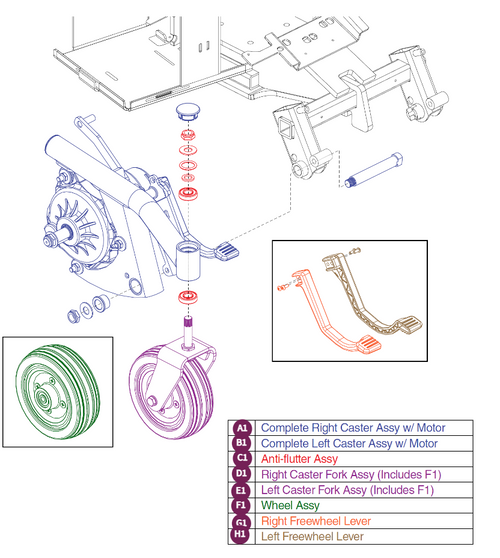 Front Caster Arm w/ Motor Jazzy Air