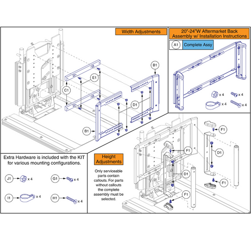 20"-24"W Aftermarket Back Adapter Kit,TB3/4