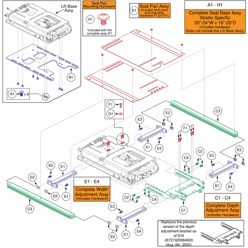 20-24"Wx16-20"D REAC L&T Seat Base,Q6EdgeStretto