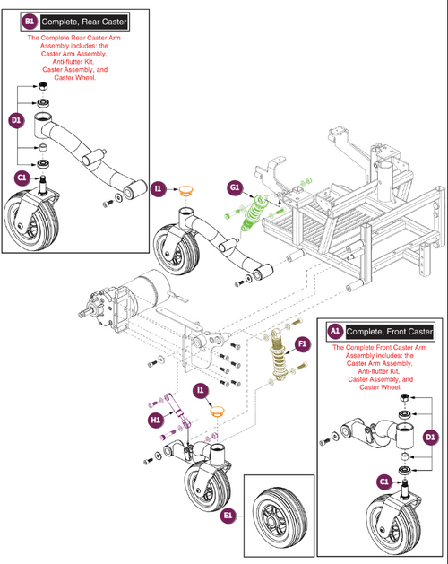Caster Assy - Right Front, Right Rear