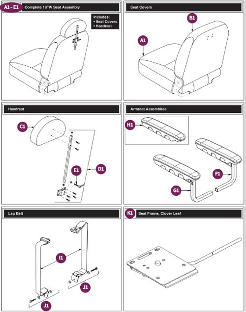 Comfort Seat,Hi-Back Vinyl 115 Ltd Recl CloverLeaf