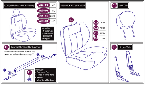 20"W Hi-Back, 115° LTD Recline