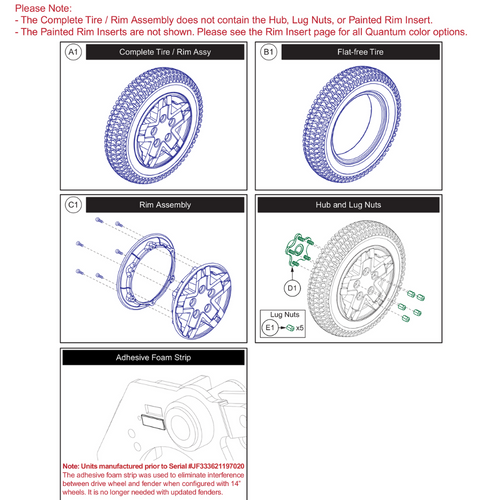 Flat-free Drive Wheel,5-Spoke,Black Rim/Black Tire