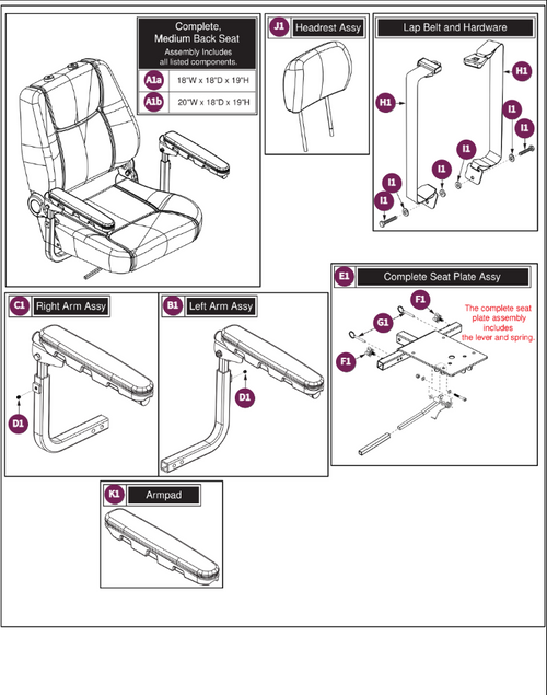 Medium Back Seat (19"H) Assy