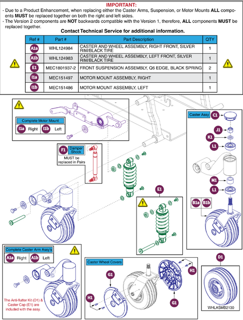 Front Caster Arm & Front Susp. Assy, V2 J600ES