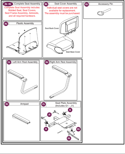 Seat Assy,Jazzy ZTS (models ending in 1001&1002)