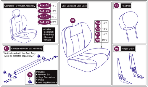 18"W Hi-Back, 115° LTD Recline