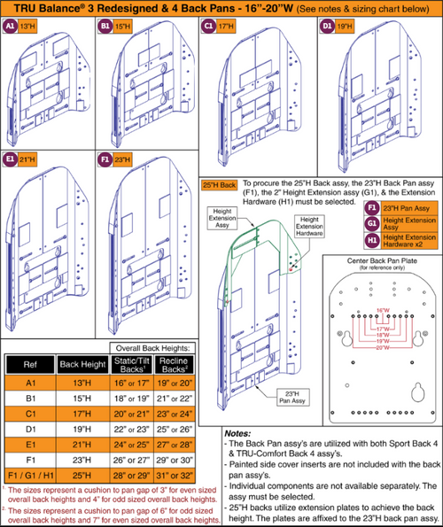 16"-20"W TRU Balance® 3 Redesigned/4 Back Pans