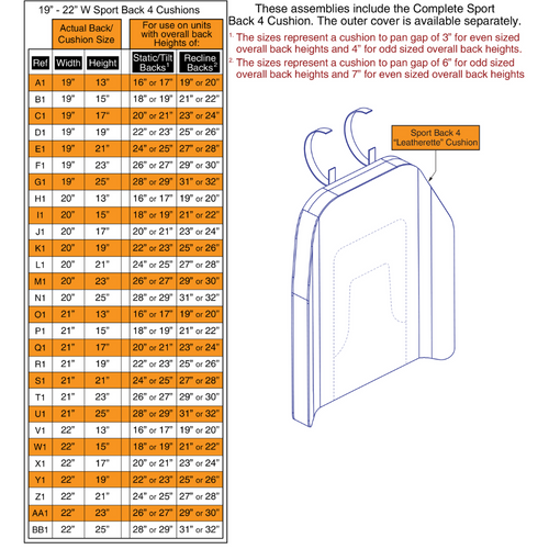 Sport Back 4 Cushions,19"-22"W