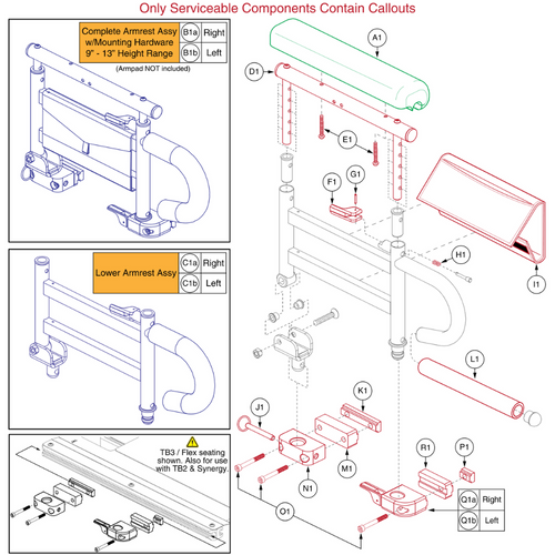 2 Pt FlipUpArm,Desk Lgth,Waterfall Spacer,9"-13"H