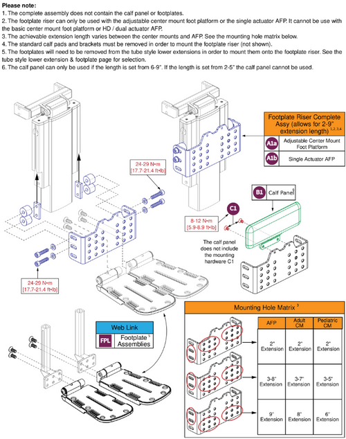 Footplate Riser, 2"-9"Lower Ext, Adj.CenterMount