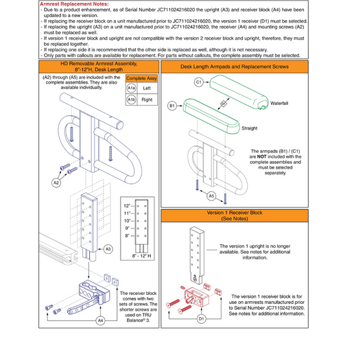 HD Removable Armrest,8"-12"H,Desk Lgth,TB3