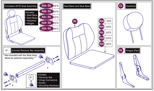 26"W Hi-Back Vinyl, SolidSeatPan, DLX Contour
