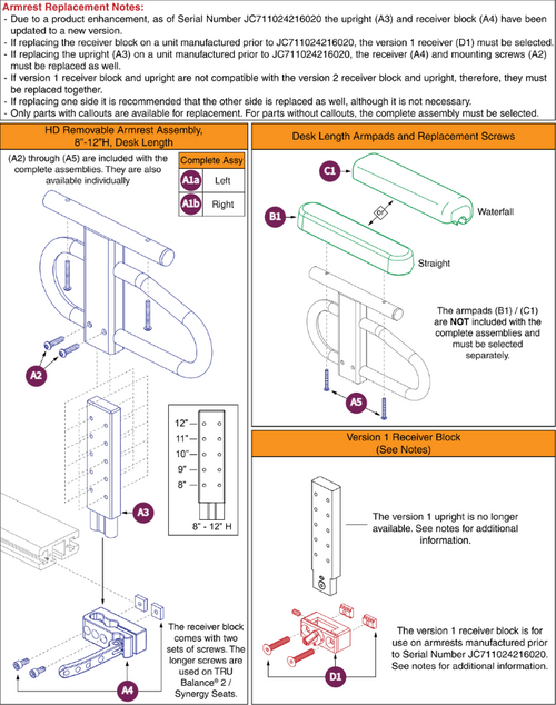 HD Removable Armrest,8"-12"H Desk Lgth,TB2