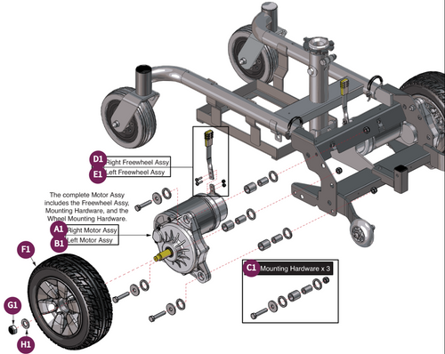 GC3 Drive Motor & Flat Free Wheel Assy