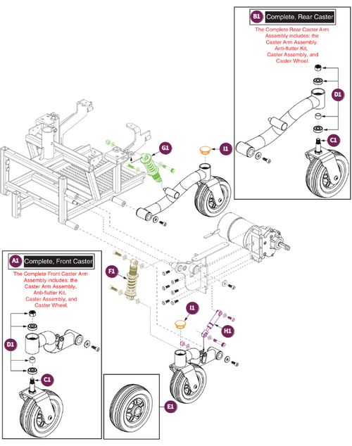 Caster Assy - Left Front, Left Rear