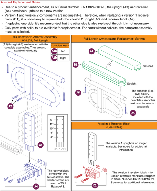HD Removable Armrest,8"-12"H,Full Lgth,TB3