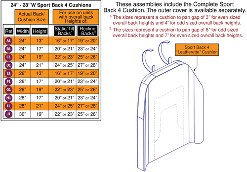 Sport Back 4 Cushions, 24"-30"W