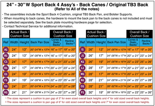 24"-30"W Sport Back Comp Assy,Back Canes/TB3 Back