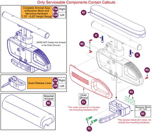 Single Post Peds Ht Adju Armrest,7.75-8.25"H,TB3