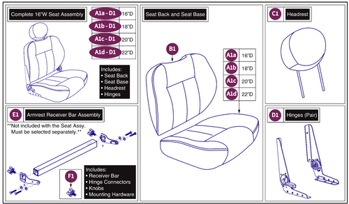 16"W Hi-Back, 115° LTD Recline