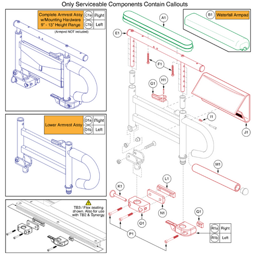2-Pt FlipUp Arm,Full Lgth,9"-13"H