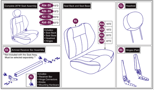 20"W Hi-Back Vinyl, 115°LTD Recline