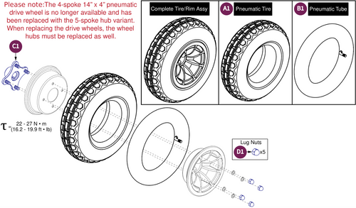 Pneumatic DW 4 Spoke Black Rim/Black"Knobby" Tire