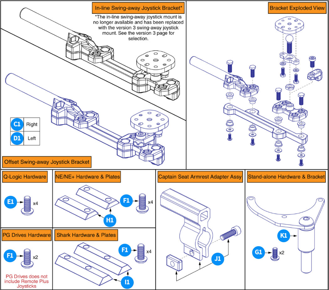 V2 Swing-away Joystick Bracket & Components