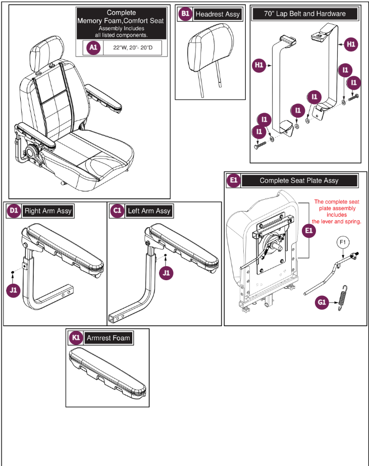 DepthAdj,Comf Seat,Hi-Back,115°Recl,22"x20"-22"D