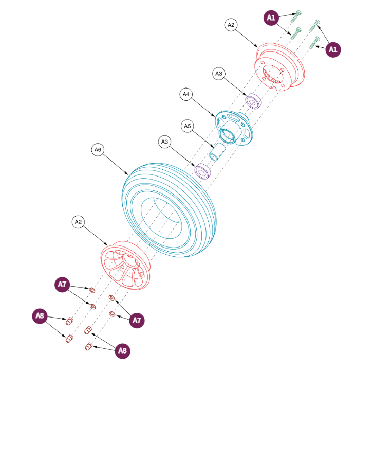 3 Wheel Assy, Gray tire/Black Rim