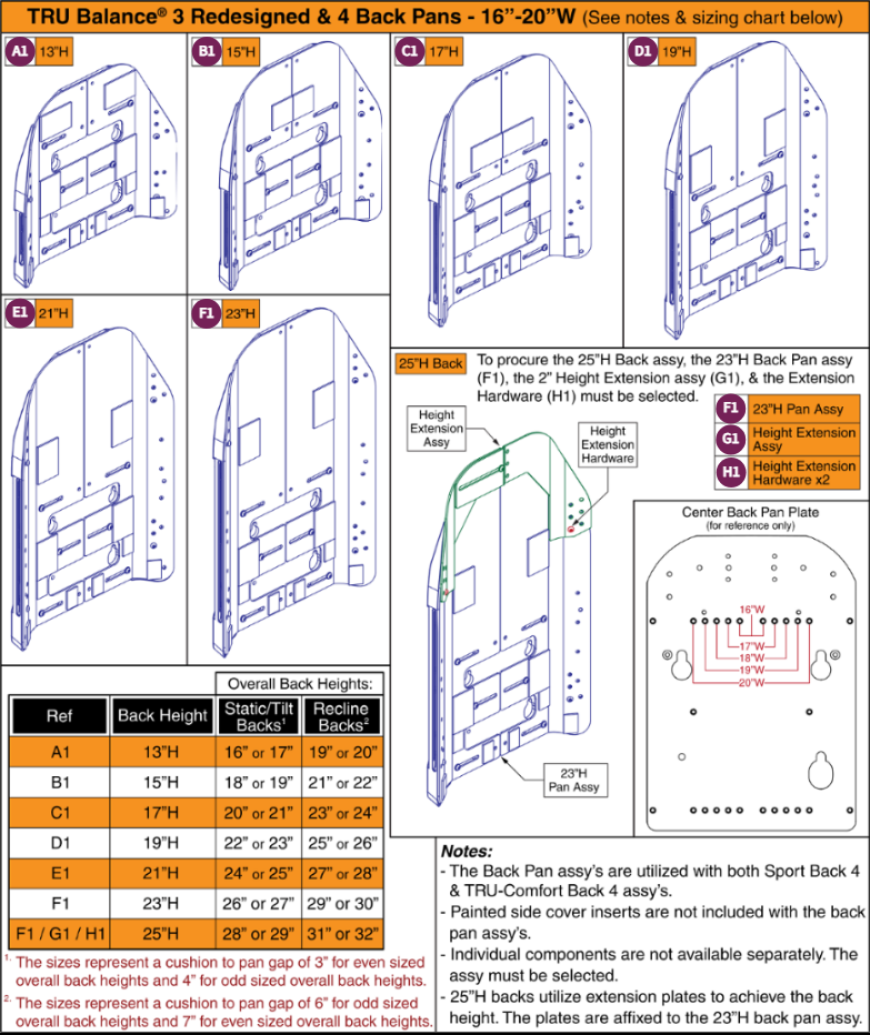 16"-20"W TRU Balance® 3 Redesigned/4 Back Pans