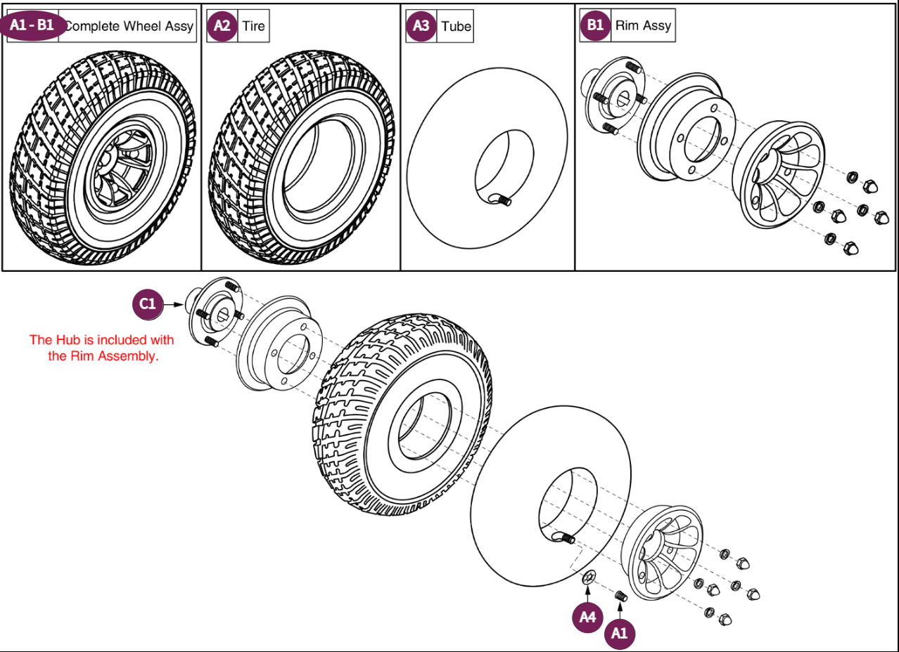 10" Pneumatic Wheel Assy,Black Rim/Gray Tire