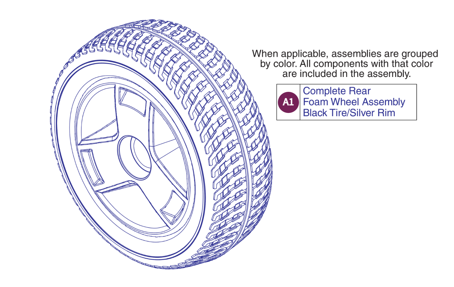 Rear Wheel Assy, 4 Wheel, GoGo Sport