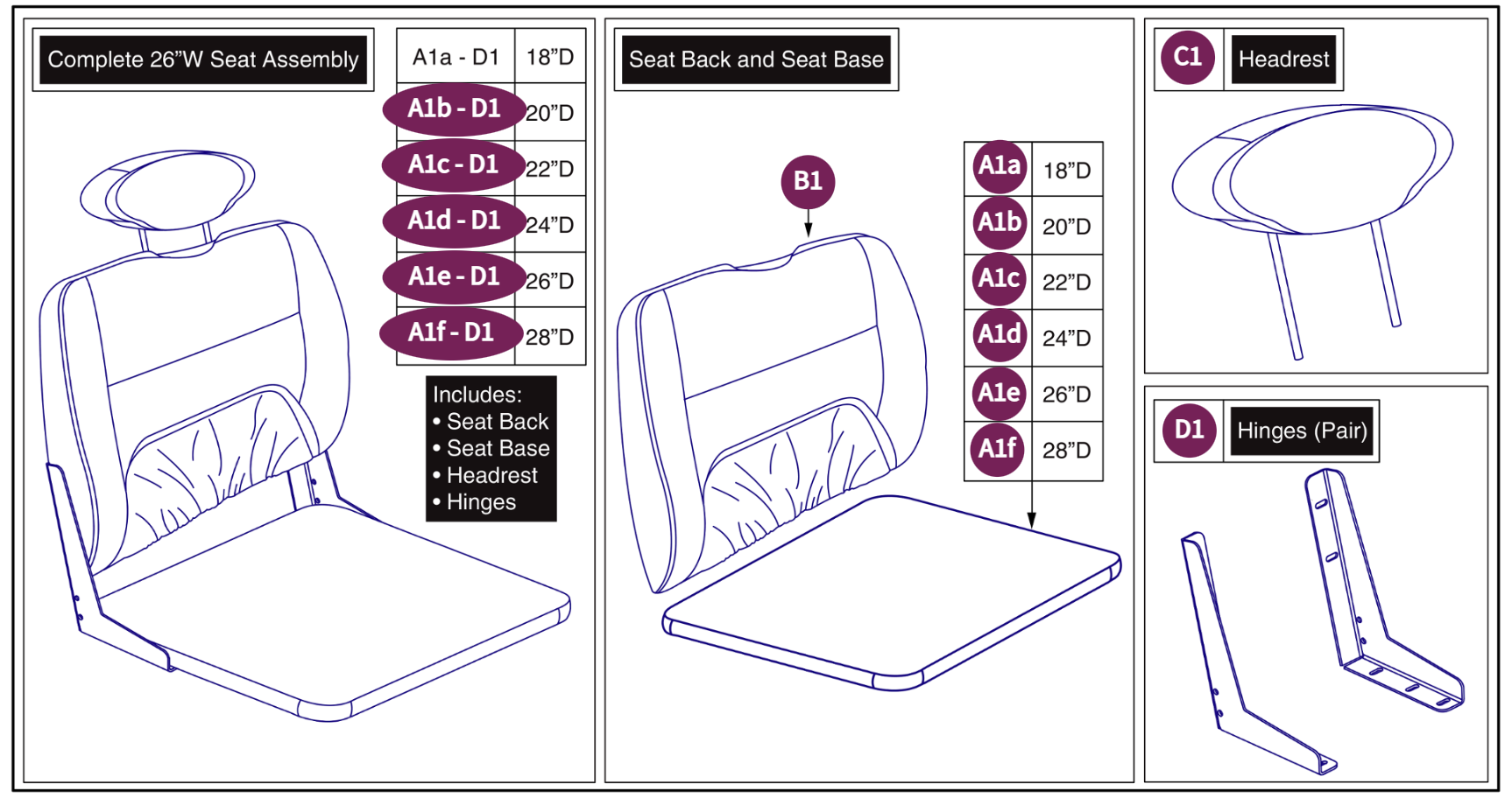 26"W Hi-Back Vinyl,SolidSeatPan, HD DLX Contour