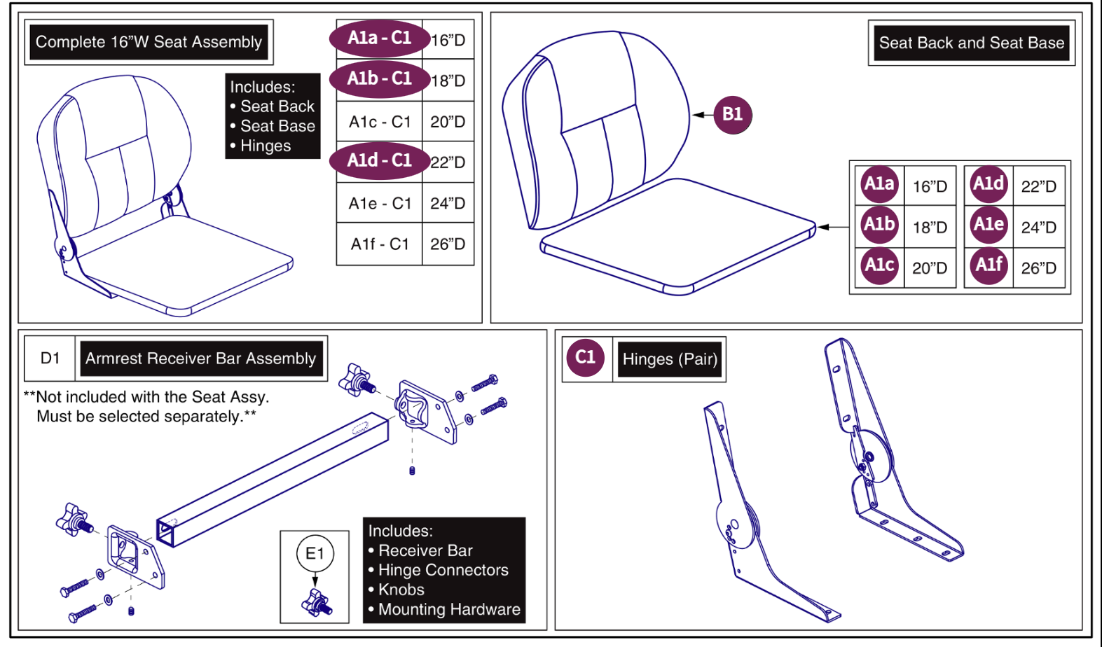 16"W Med Back w/Solid Seat Pan,DLX Contour