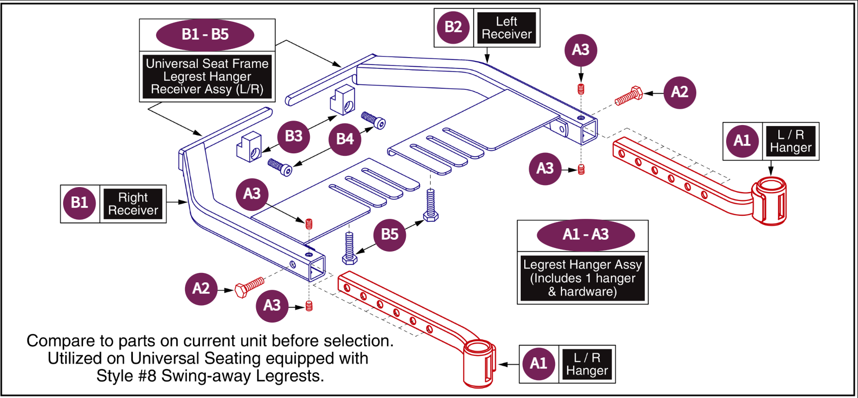 Legrest Hanger Style#8 SWA Universal Seat Frame
