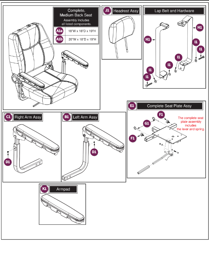 Medium Back Seat (19"H) Assy