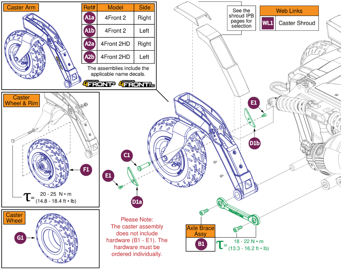Rear Caster Arm and Wheel, 4Front 2