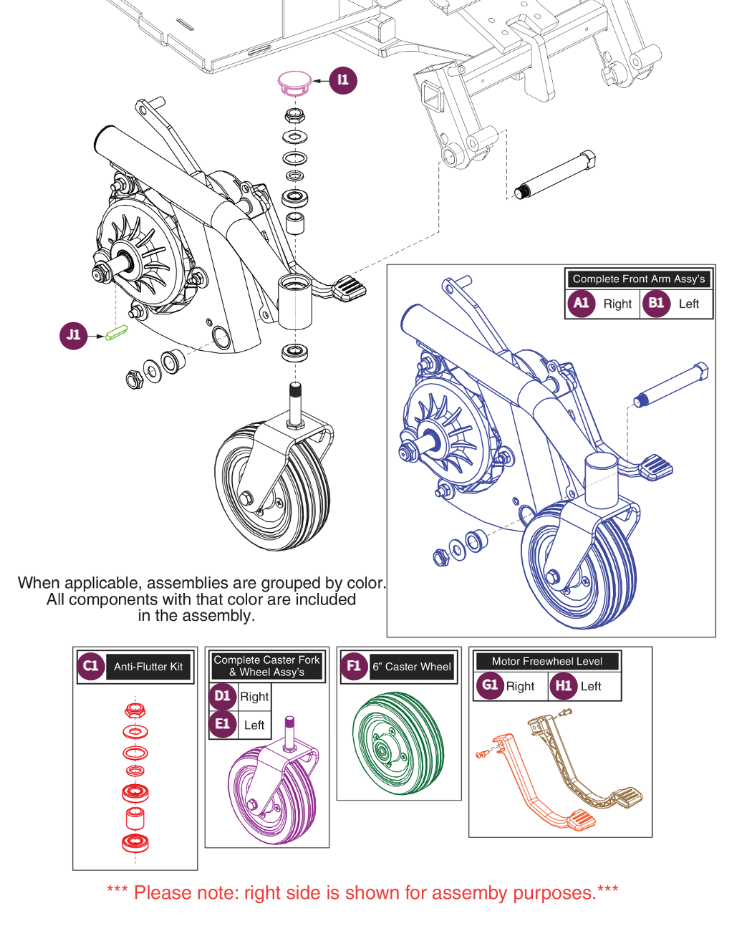 Front Caster Arm w/ Motor Jazzy Select 6 2.0