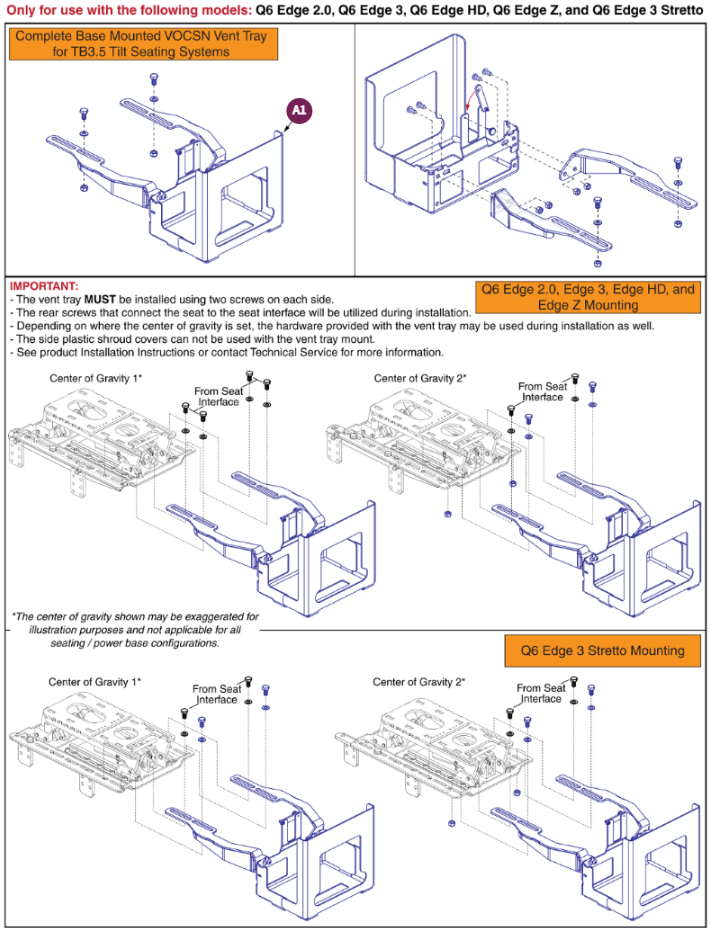 Vent Tray TB3 Tilt -Q6 Edge 2.0,3,HD,Z,Stretto
