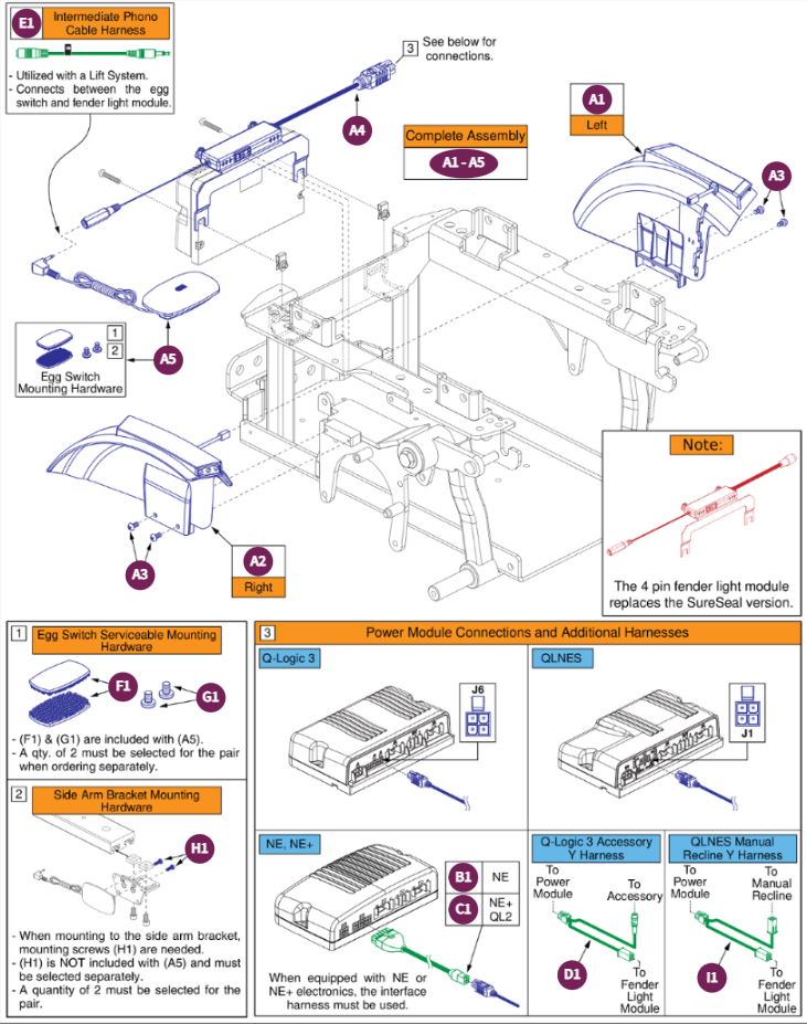 Fender Shrouds w/Lights, 4 Pin Module, Edge Series