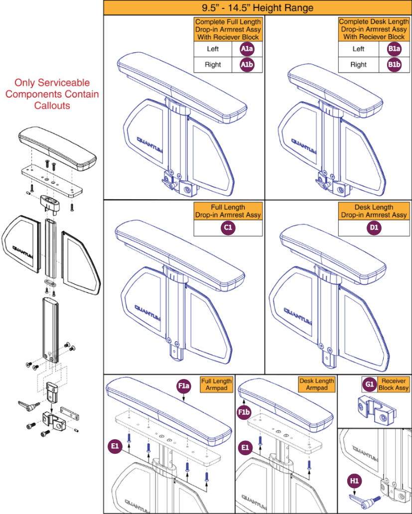 Drop-in T-Arm, Desk & Full Lgth, 9.5"-14.5", TB3