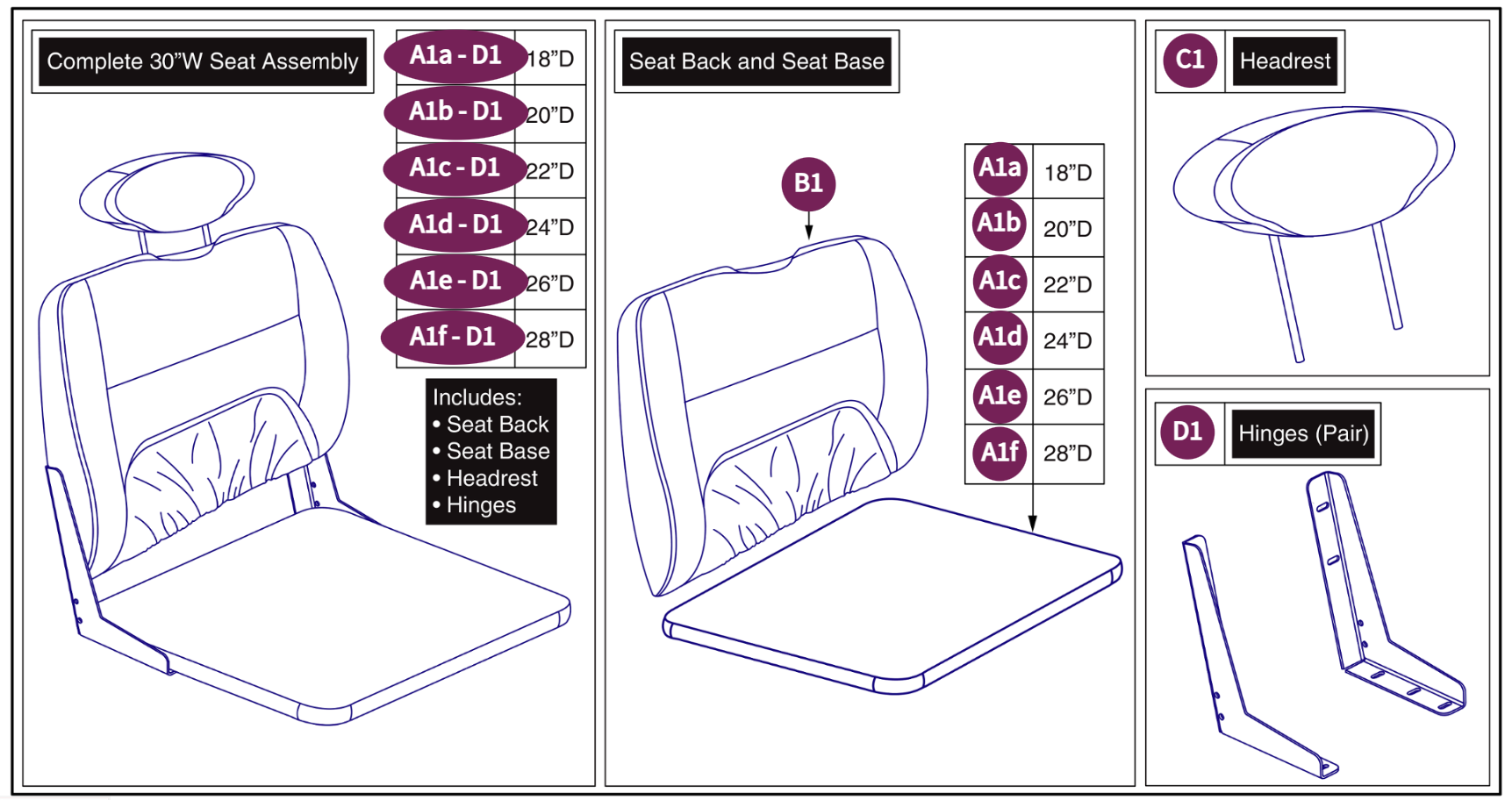 30"W Hi-Back Vinyl, SolidSeatPan, HD DLX Contour